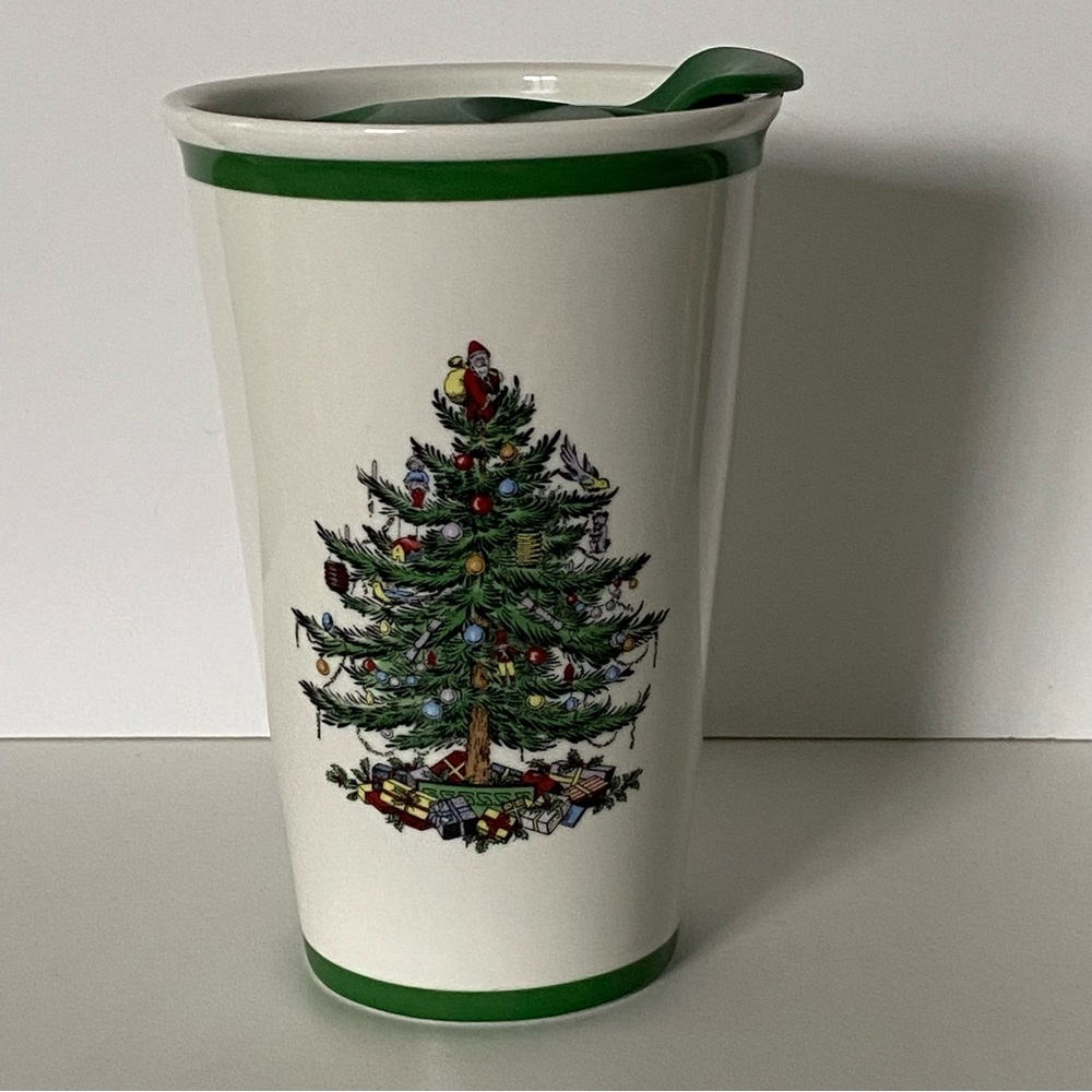 Spode Christmas Tree Travel Mug Coffee Mug with Lid New Ceramic 8 Oz Tea 5.25”